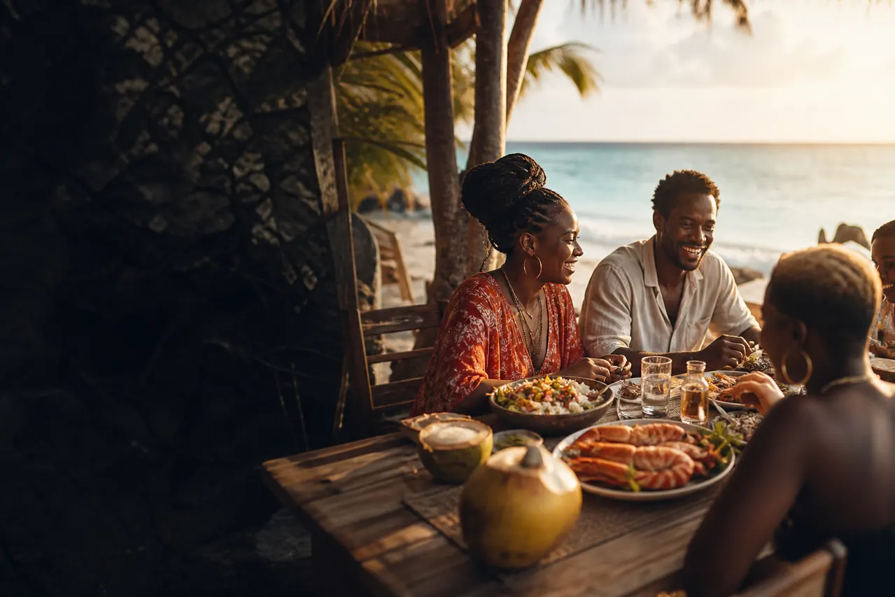 Coastal Kenyan food shared beside the beach