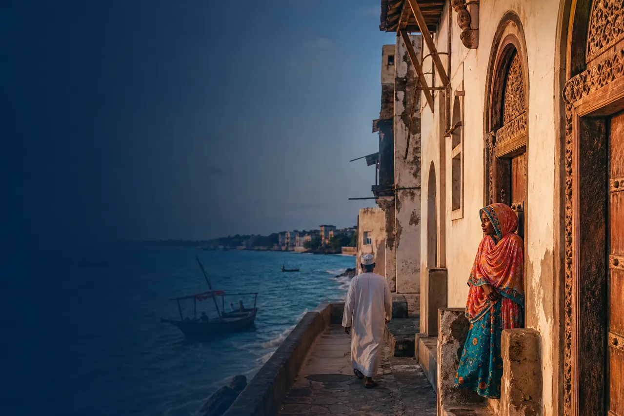 Mombasa Old Town beside the Indian Ocean